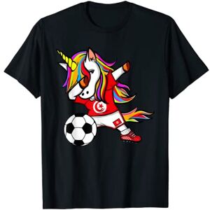 TeeIsle Tunisie Football Unicorn Dabbing Licorne Tunisie Football Drapeau Tunisien T-Shirt - Publicité