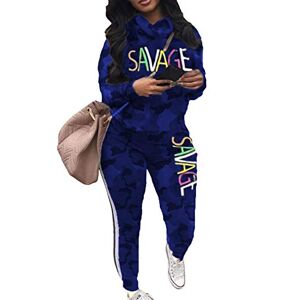 HAHAEMMA Survêtement 2 pièces pour femme Imprimé camouflage Ensemble de vêtements Sweatshirt Tops Pantalon long Sport Plus grande taille, bleu, XXXXL - Publicité