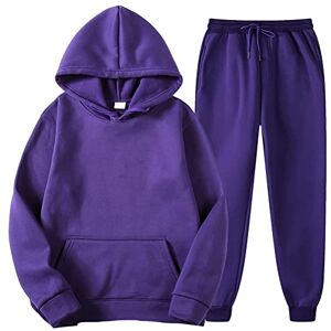 Minetom Survêtement Homme Ensemble Jogging Unisexe Sweats À Capuche Et Sport Pantalons Automne Hiver Gym Jogging Sportswear Tenue De Couple A Violet XXL - Publicité