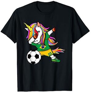 TeeIsle Brésil Football Unicorn Dabbing Licorne Brésil Football Drapeau Brésilien T-Shirt - Publicité