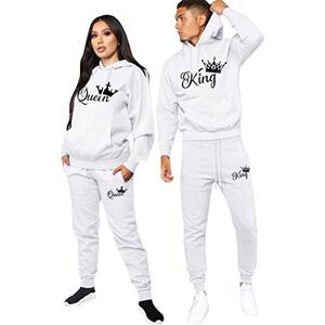 Minetom King Queen Imprimé Survêtement Couple Ensemble de Sport Jogging Femme Homme Manches Longues Hoodie Sweat à Capuche et Pantalon 2 Pièces Set Z Blanc King XXL - Publicité