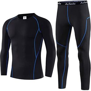 Acfoda Fonctionnel Ensemble sous-Vêtements Homme Souple Ski sous-vêtement Hiver Thermiques Combinaison Manches Longue Pantalon Thermique Sport Base Layer Underwear Manches Noir XL - Publicité