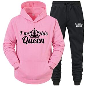 Minetom King Queen Imprimé Survêtement Couple Ensemble de Sport Jogging Femme Homme Hoodie Top Sweat à Capuche et Pantalon 2 Pièces Set Rose Queen XXL - Publicité