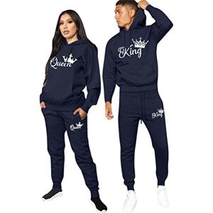 Minetom King Queen Imprimé Survêtement Couple Ensemble de Sport Jogging Femme Homme Manches Longues Hoodie Sweat à Capuche et Pantalon 2 Pièces Set Z Bleu King XXL - Publicité