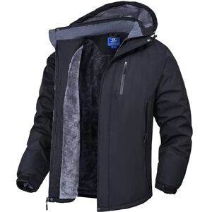 Zzkouine Veste d'hiver en polaire imperméable pour homme Doublure chaude Veste d'hiver avec capuche Coupe-vent Veste softshell (la taille est trop grande, achetez une petite taille), Noir , - Publicité