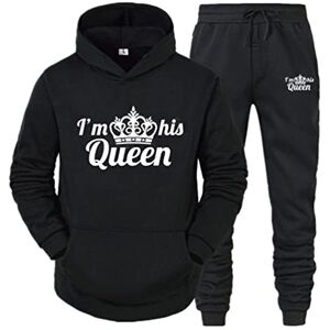 Minetom King Queen Imprimé Survêtement Couple Ensemble de Sport Jogging Femme Homme Hoodie Top Sweat à Capuche et Pantalon 2 Pièces Set Noir Queen XXL - Publicité