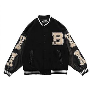 Glenmi Vestes pour Hommes College Baseball Sports Jacket Sweat Jacket Unisexe Patchwork Fashion Streetwear (Color : Black, Size : Medium) - Publicité