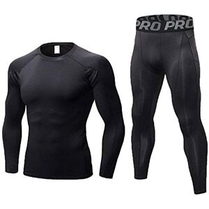 LANBAOSI Ensemble de sous-vêtements Thermique Homme Tee Shirt à Manche Longue & Leggings Set Hiver Ski Jogging Cycliste Gym Combinaisons de Sport Blk Line XL - Publicité