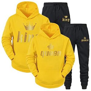 Minetom King Queen Imprimé Survêtement Couple Ensemble de Sport Jogging Femme Homme Sweat à Capuche et Pantalon 2 Pièces Set Jaune king XXL - Publicité