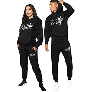 Minetom King Queen Imprimé Survêtement Couple Ensemble de Sport Jogging Femme Homme Manches Longues Hoodie Sweat à Capuche et Pantalon 2 Pièces Set Z Noir Queen XXL - Publicité