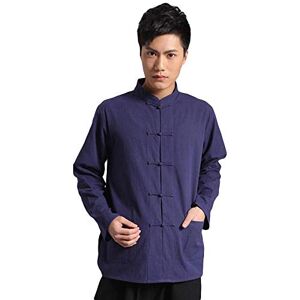 Rubruan Chemise chinoise pour homme – Arts martiaux traditionnels Kung Fu Tai Chi Wushu Tang Style Veste d'entraînement Uniforme Chemise de loisirs Vêtements – Coton, bleu marine, XL - Publicité