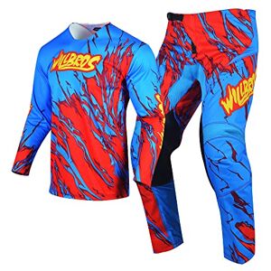 Willbros Combinaison de Pantalons en Jersey de Motocross Hommes Femmes MX Moto Ensemble Hors Route Vêtements de Course Équitation Adulte Rouge Bleu (Jersey S Pantalon 30) - Publicité