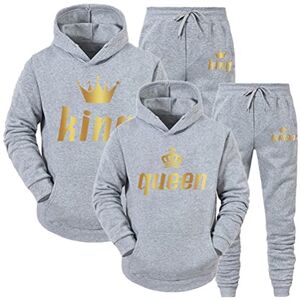 Minetom King Queen Imprimé Survêtement Couple Ensemble de Sport Jogging Femme Homme Sweat à Capuche et Pantalon 2 Pièces Set Gris queen XXL - Publicité