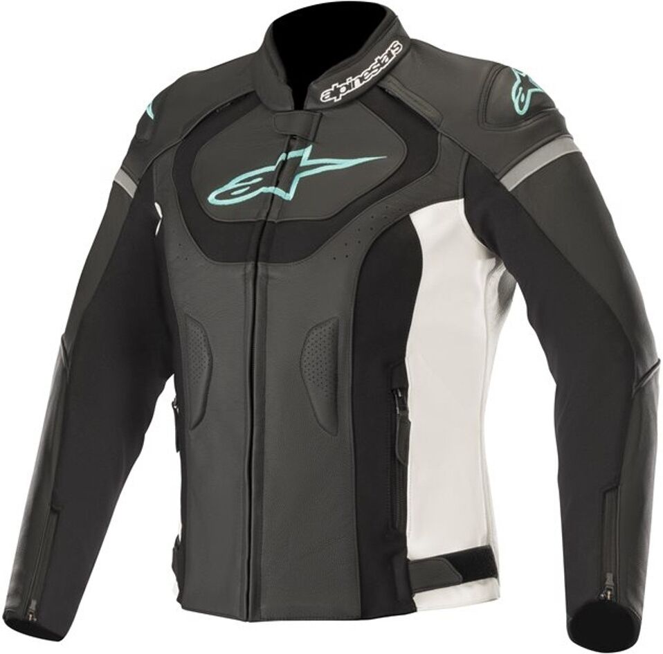 Alpinestars Stella Jaws V3 Veste de moto en cuir de dames Noir Blanc taille : 44