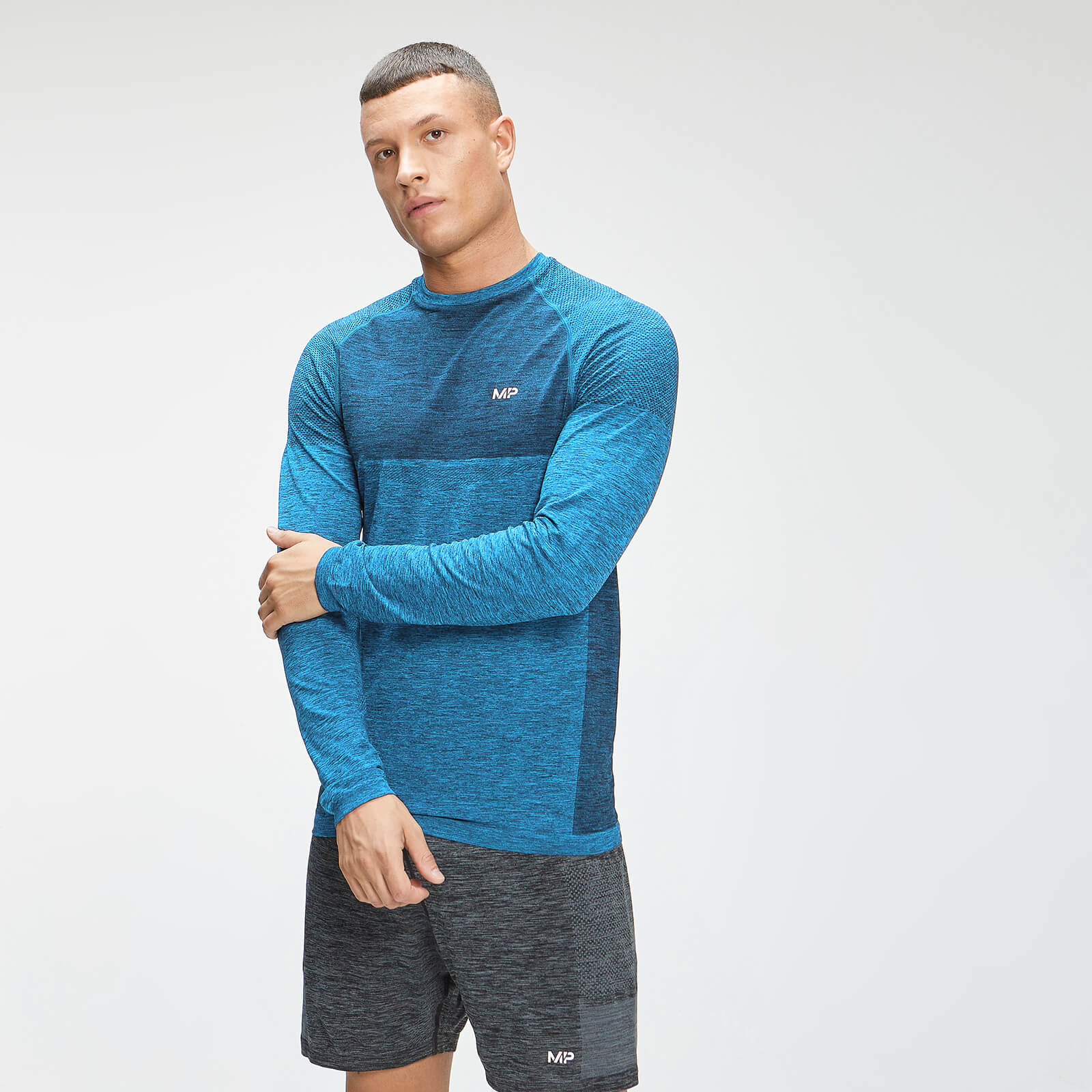 MP Men's Essential Seamless Long Sleeve Top - Bright Blue Marl - S