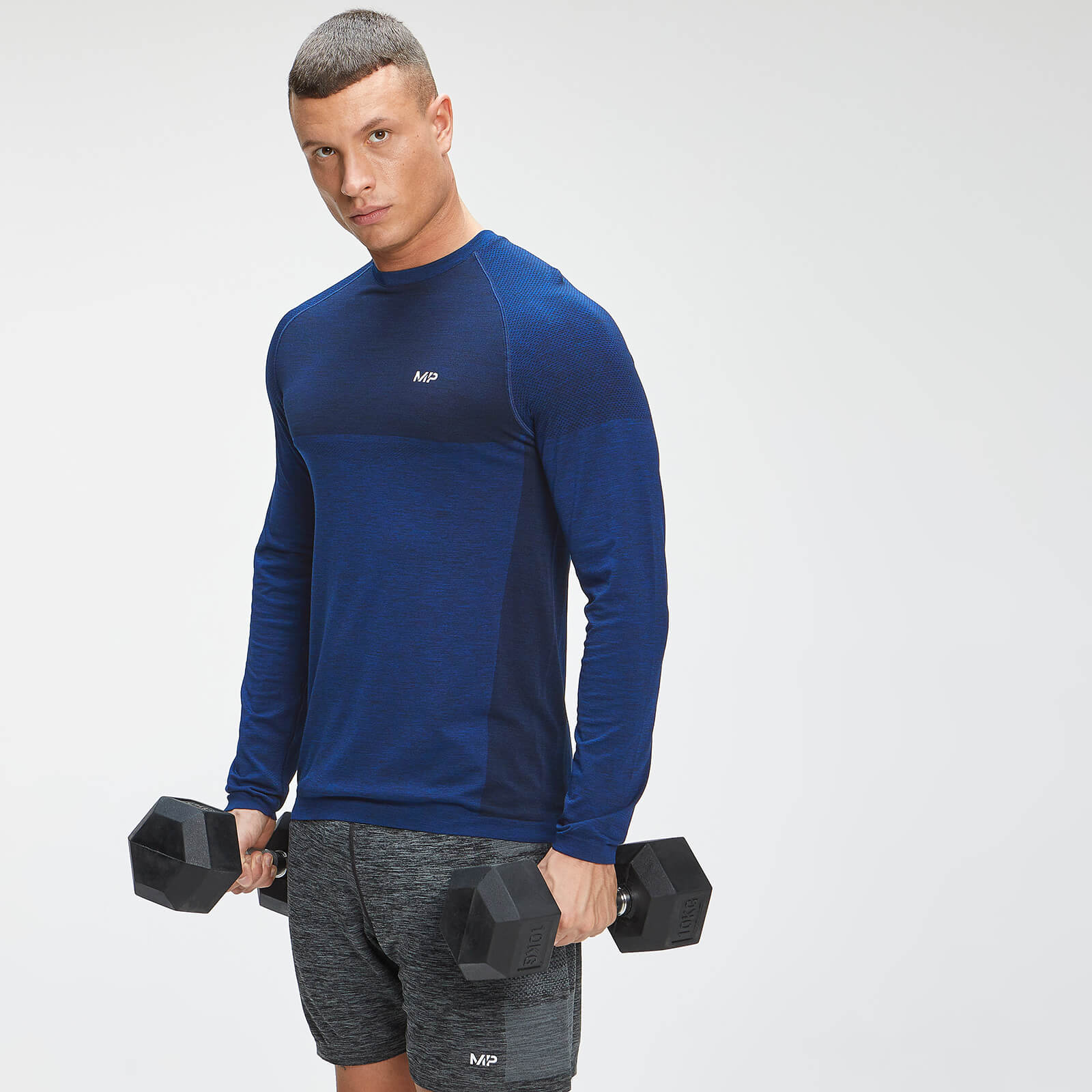 MP Men's Essential Seamless Long Sleeve Top - Intense Blue Marl - S