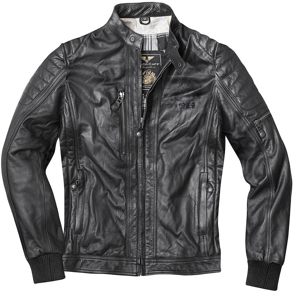 Black-Cafe London Detroit Motorcycle Leather Jacket  - Black