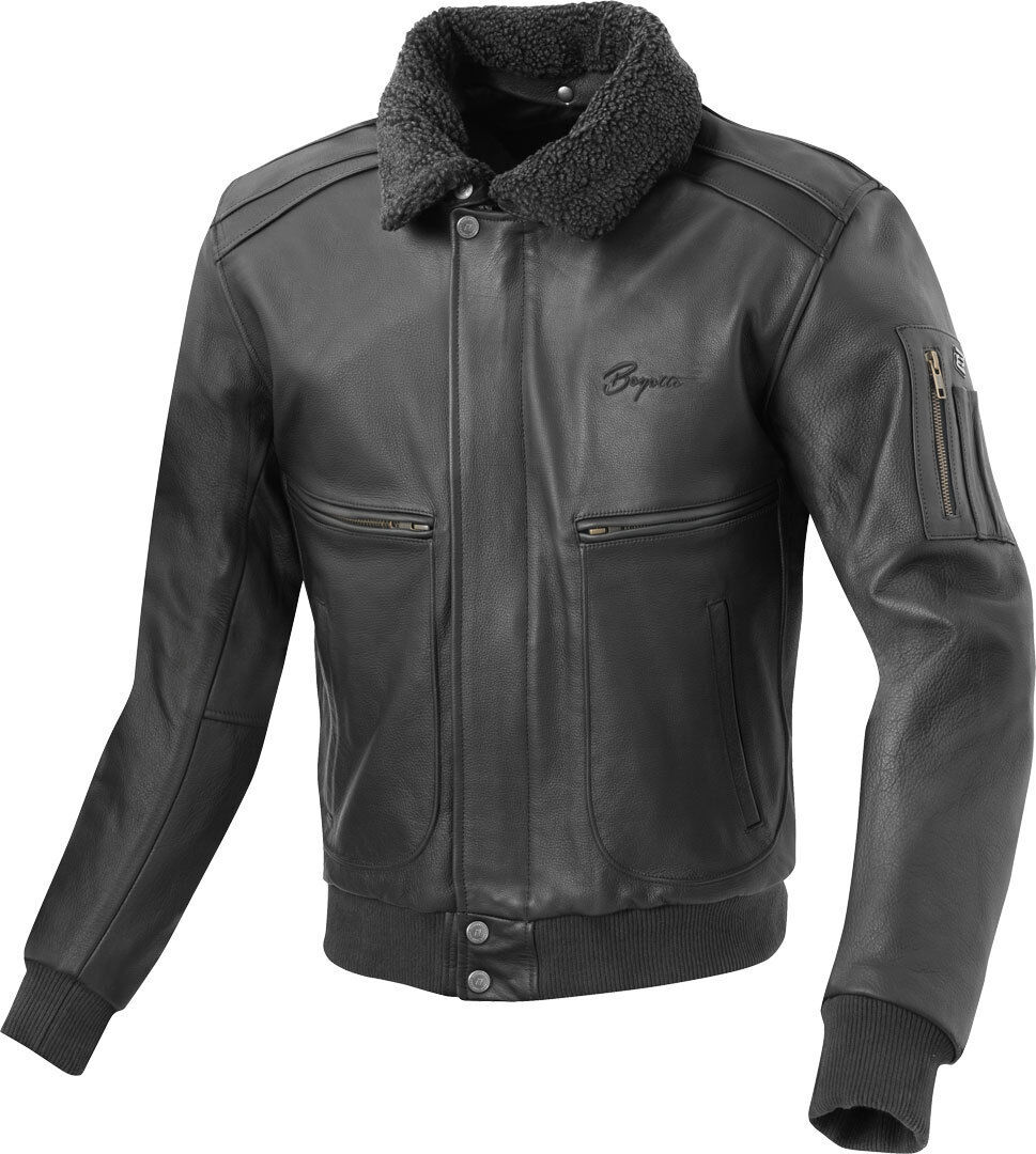 Bogotto Aviator Motorcycle Leather Jacket  - Black