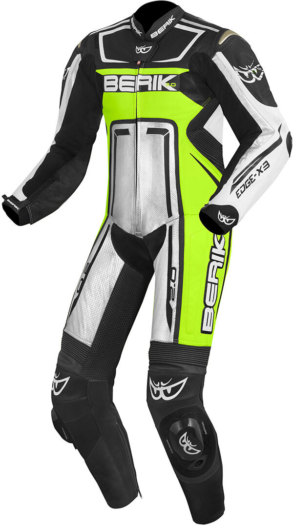 Berik Cosmic One Piece Motorcycle Leather Suit  - Black White Yellow