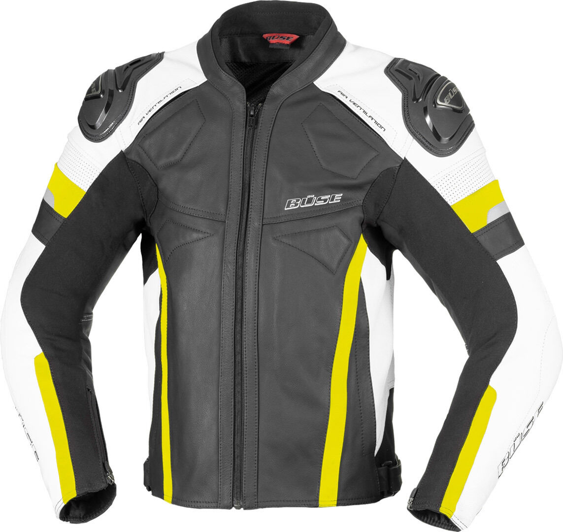 Büse Monza Motorcycle Leather Jacket  - Black White Yellow