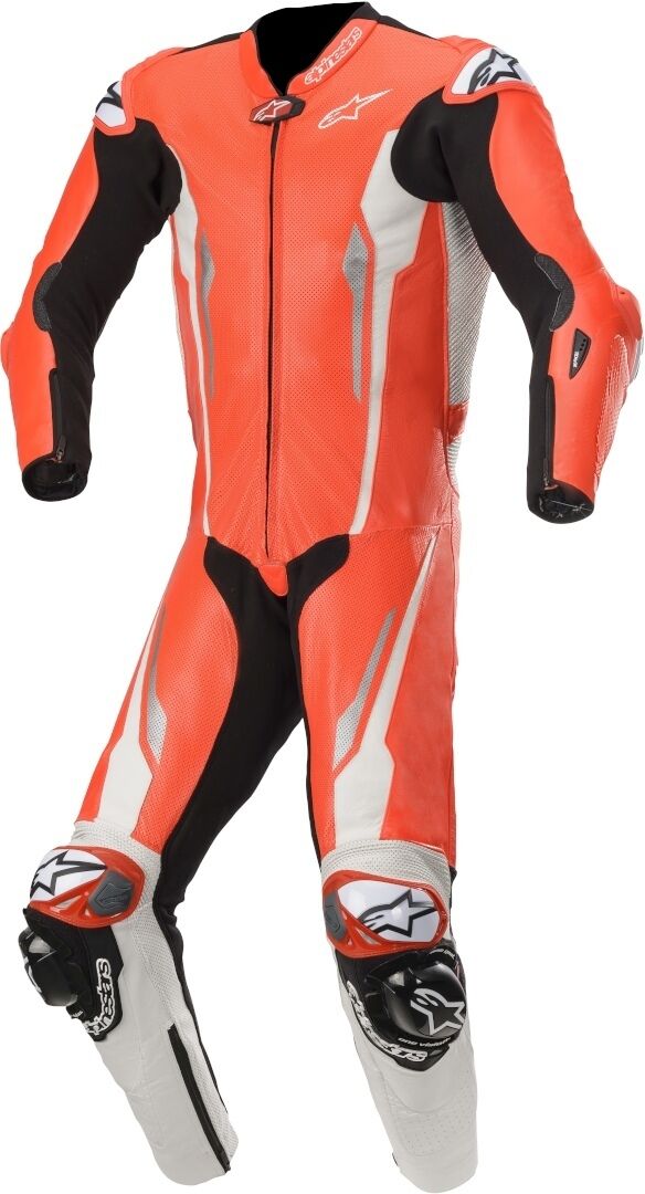 Alpinestars Racing Absolute Tech-Air One Piece Perforated Motorcycle Leather Suit  - White Red
