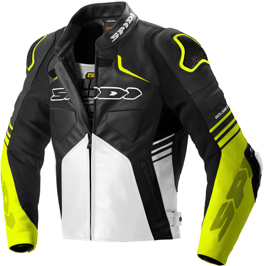 Spidi Bolide Motorcycle Leather Jacket  - Black White Yellow