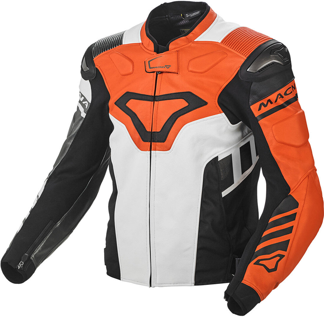 Macna Tracktix Motorcycle Leather Jacket  - Black White Orange