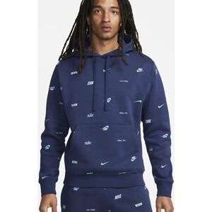 Nike Felpa Cappuccio Hoodie UOMO all over Print Fleece Blu con tasche