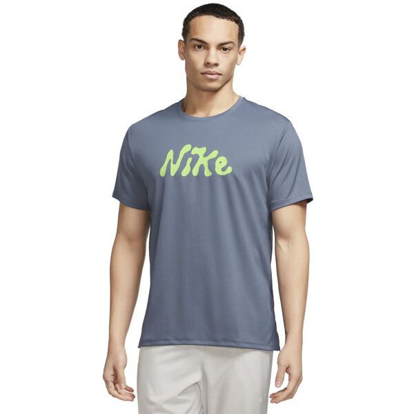 nike dri-fit uv miler studio '72 - maglia running - uomo blue/light green l