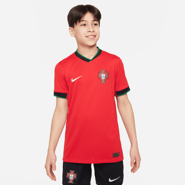 nike maglia da calcio replica  dri-fit portogallo (squadra maschile) 2024/25 stadium per ragazzo/a – home - rosso