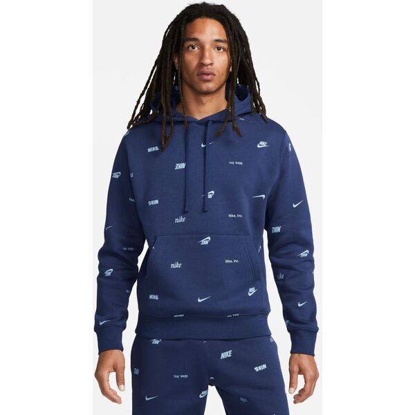 nike felpa con cappuccio club blu navy uomo fb7434-410 m