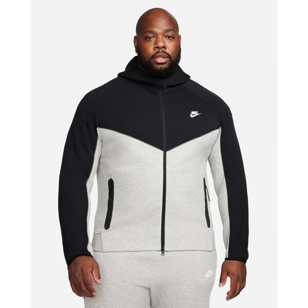 nike felpa con zip e cappuccio sportswear tech fleece grigio e nero uomo fb7921-064 s