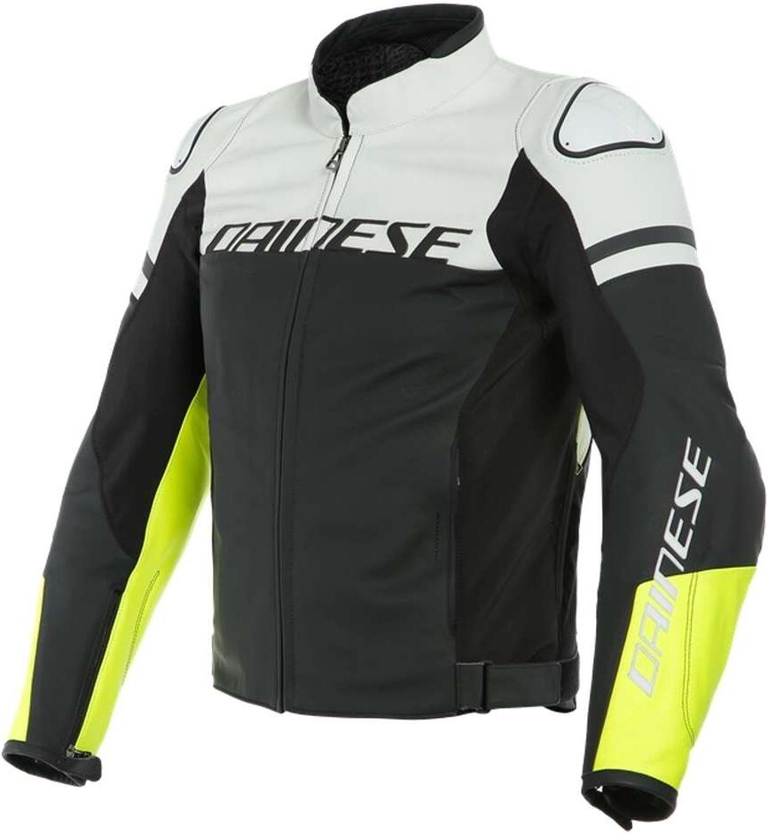 Giubbotto Moto In Pelle Dainese AGILE Nero Bianco Giallo Flu taglia 46