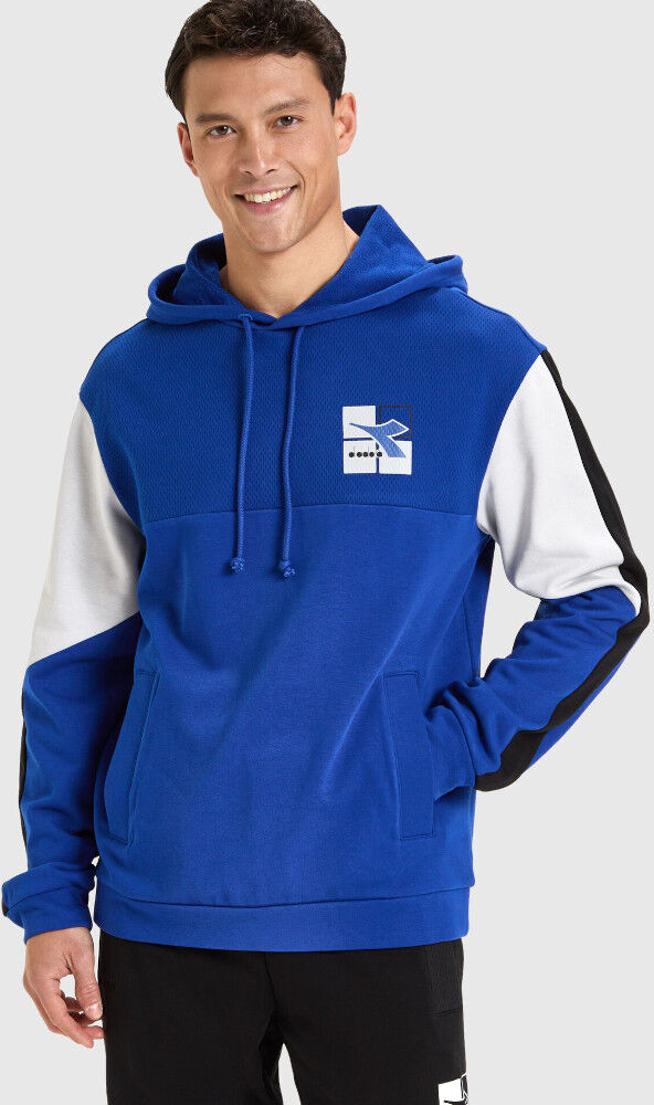 Diadora Felpa Cappuccio Hoodie UOMO Blu con tasche WEAVE Cotone French Terry