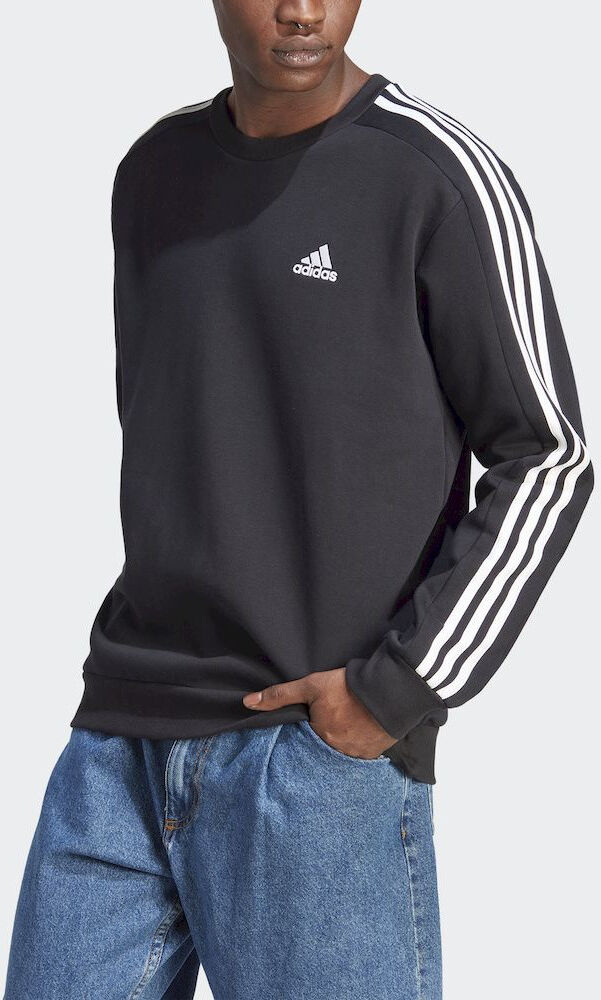 adidas Felpa Sportiva girocollo UOMO Nero Essentials 3 stripes Crew Fleece