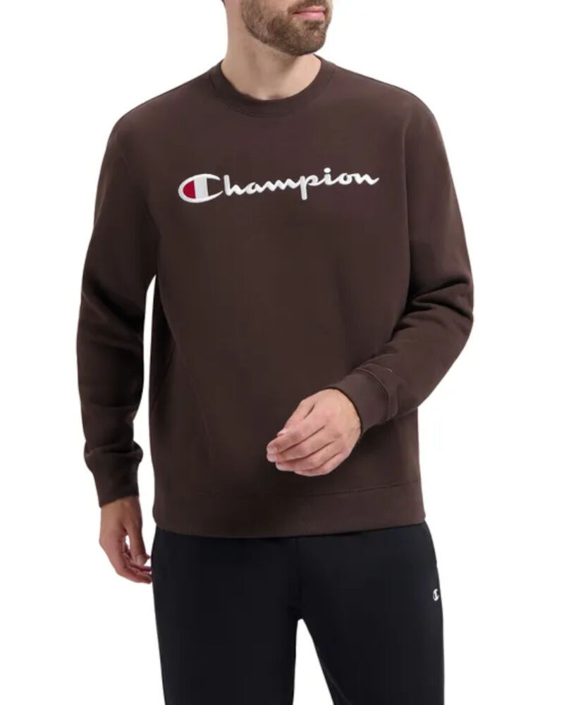 Champion Felpa Sportiva girocollo UOMO Marrone ICONS Crew Cotone Felpato