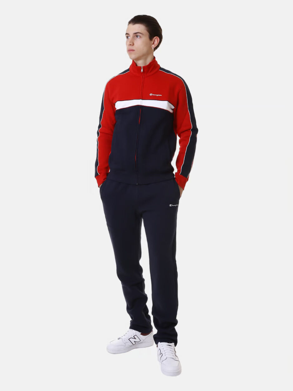 Champion Tuta Intera Completa UOMO Legacy Color Block Rosso Blue con tasche