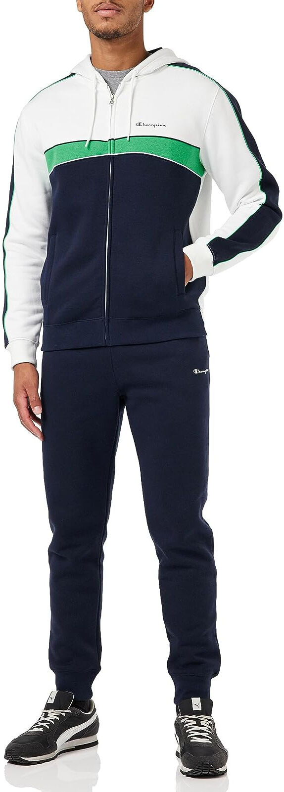 Champion Tuta Intera Completa UOMO Legacy CB Hoodie Bianco WW033 Cotone felpato