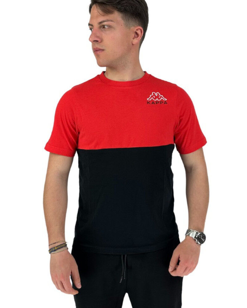 Kappa T-shirt maglia maglietta UOMO Banda 222 Rosso Nero LOGO EDWIN Girocollo