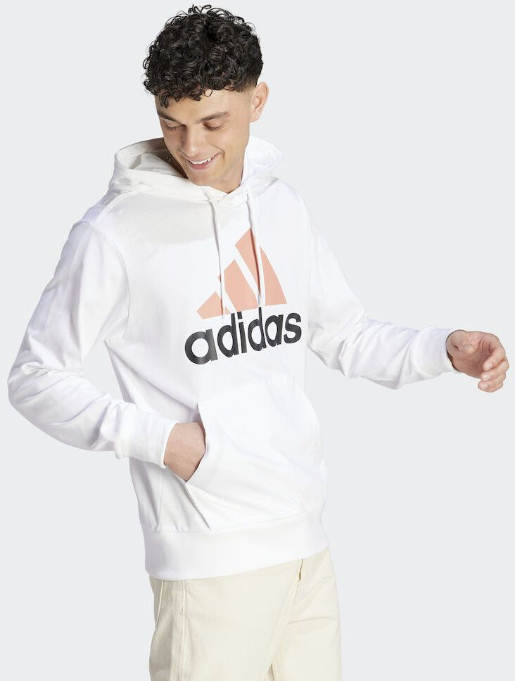 adidas Felpa Cappuccio Hoodie UOMO Big Logo SJ Bianco Cotone Garzato