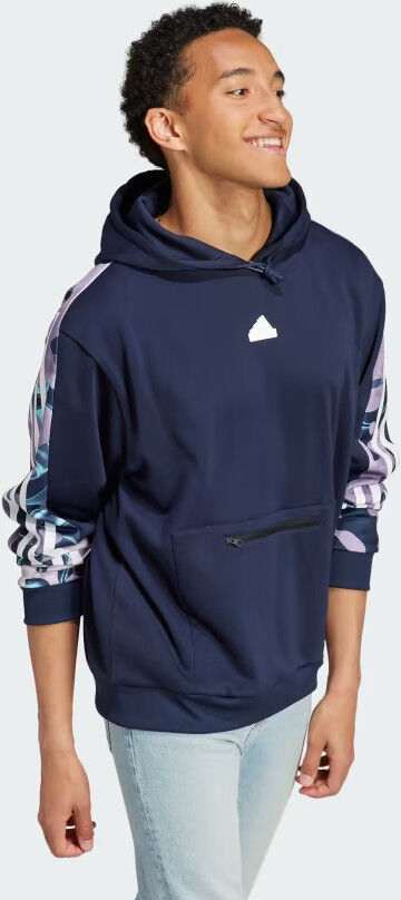 adidas Felpa Cappuccio Hoodie UOMO Future Icons Allover Print Blu poliestere