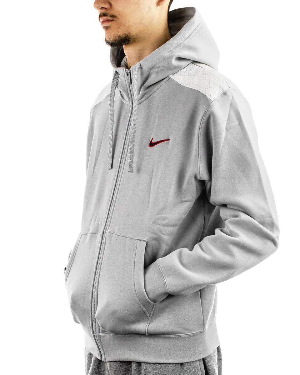 Nike Giacca Sportiva felpa cappuccio UOMO Grigio Sportswear Fleece Fz Hoodie Bb