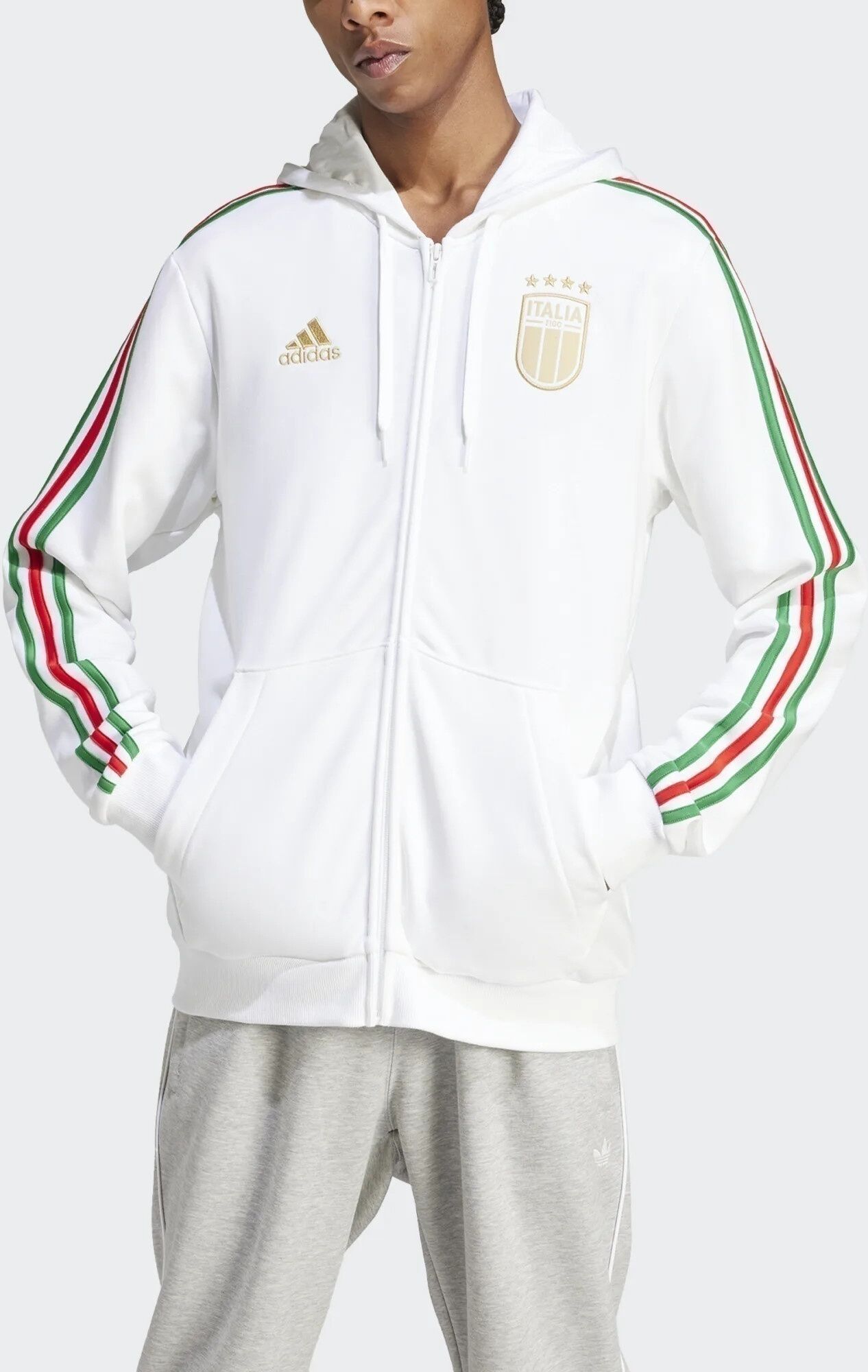 adidas Italia Italy FIGC Giacca Felpa Cappuccio Euro 2024 UOMO Bianco