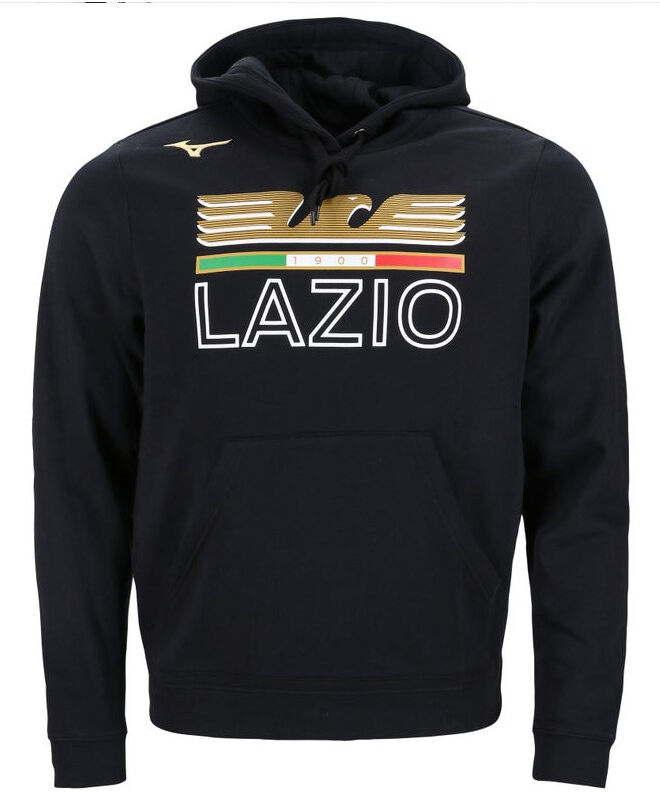 Mizuno SS Lazio Felpa Cappuccio Hoodie Nero Cotone Felpato 2023 24