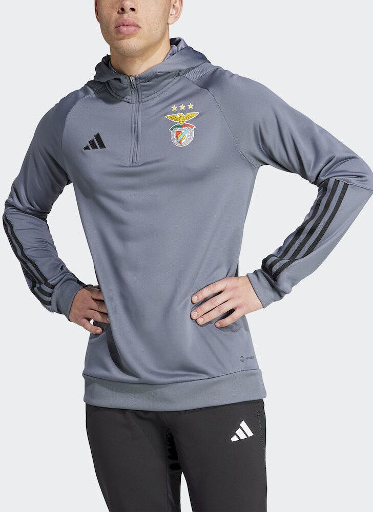 adidas Benfica Felpa Allenamento Training Top Hoddie Grigio Mezza zip 2023 24