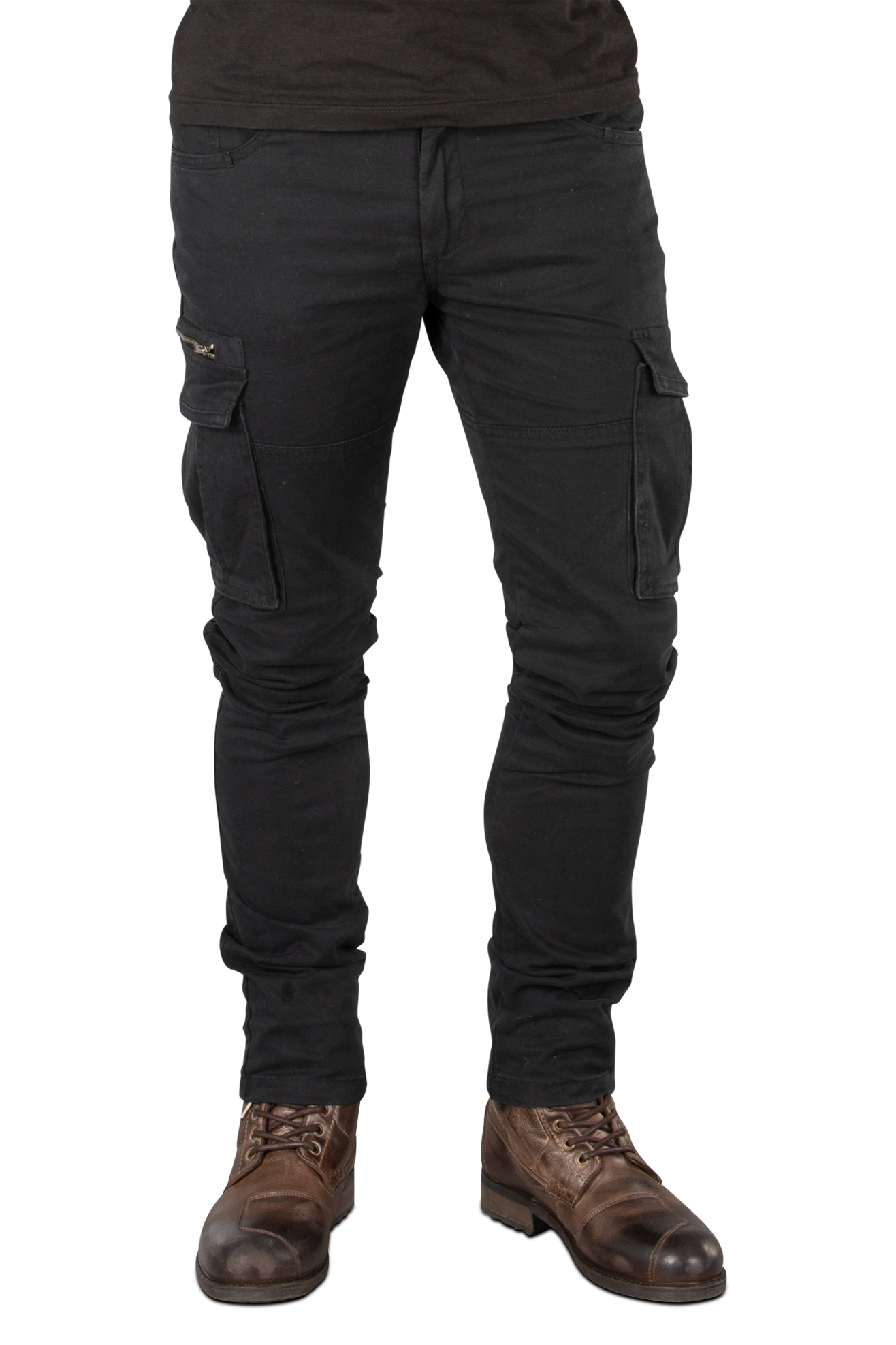 Course Pantaloni Cargo Moto  Caféman Rinforzati in Aramide Tapered Fit Neri