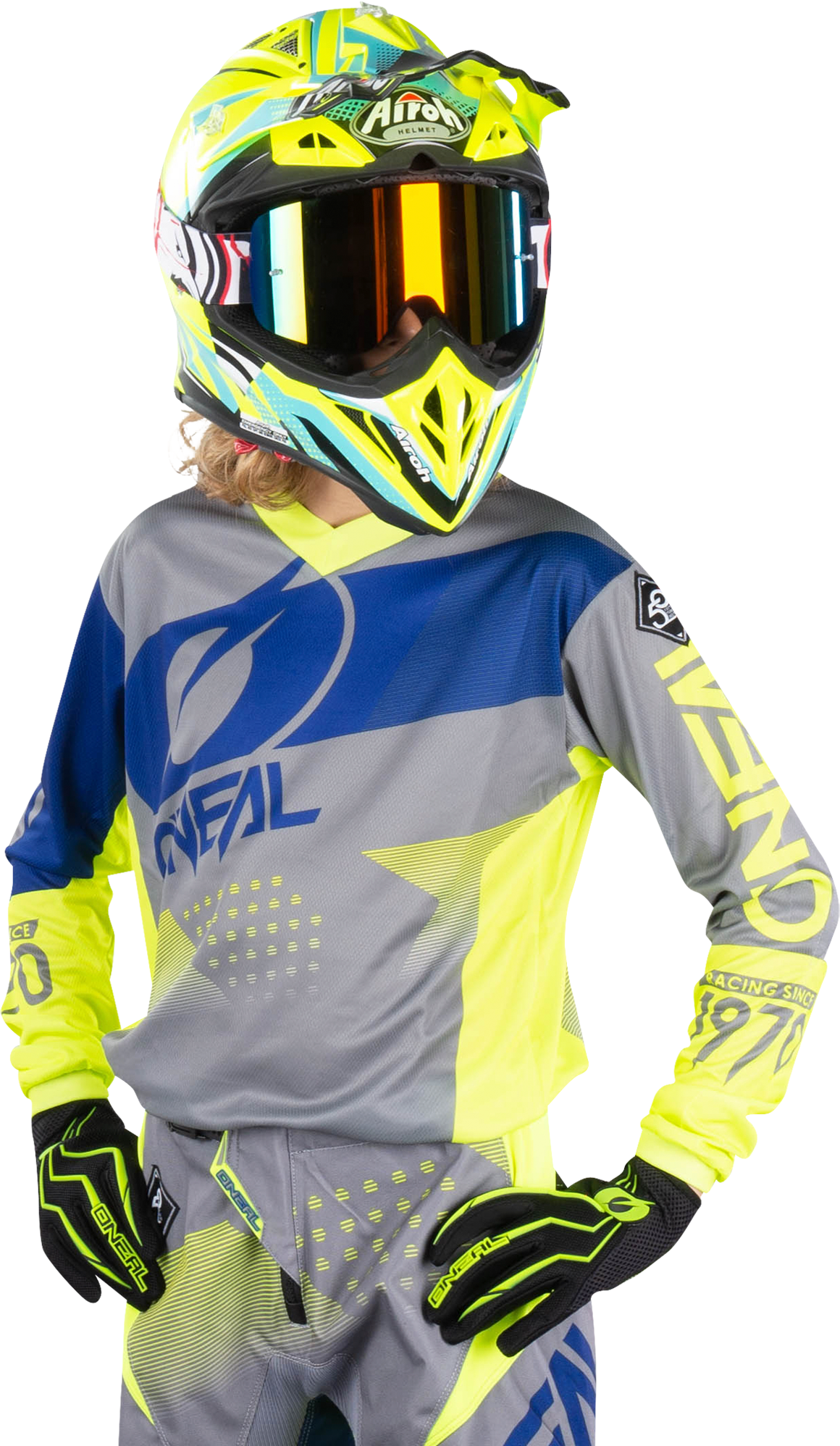 O'Neal Maglia Cross Bambino  Element Factor Grigio-Blu-Giallo Neon