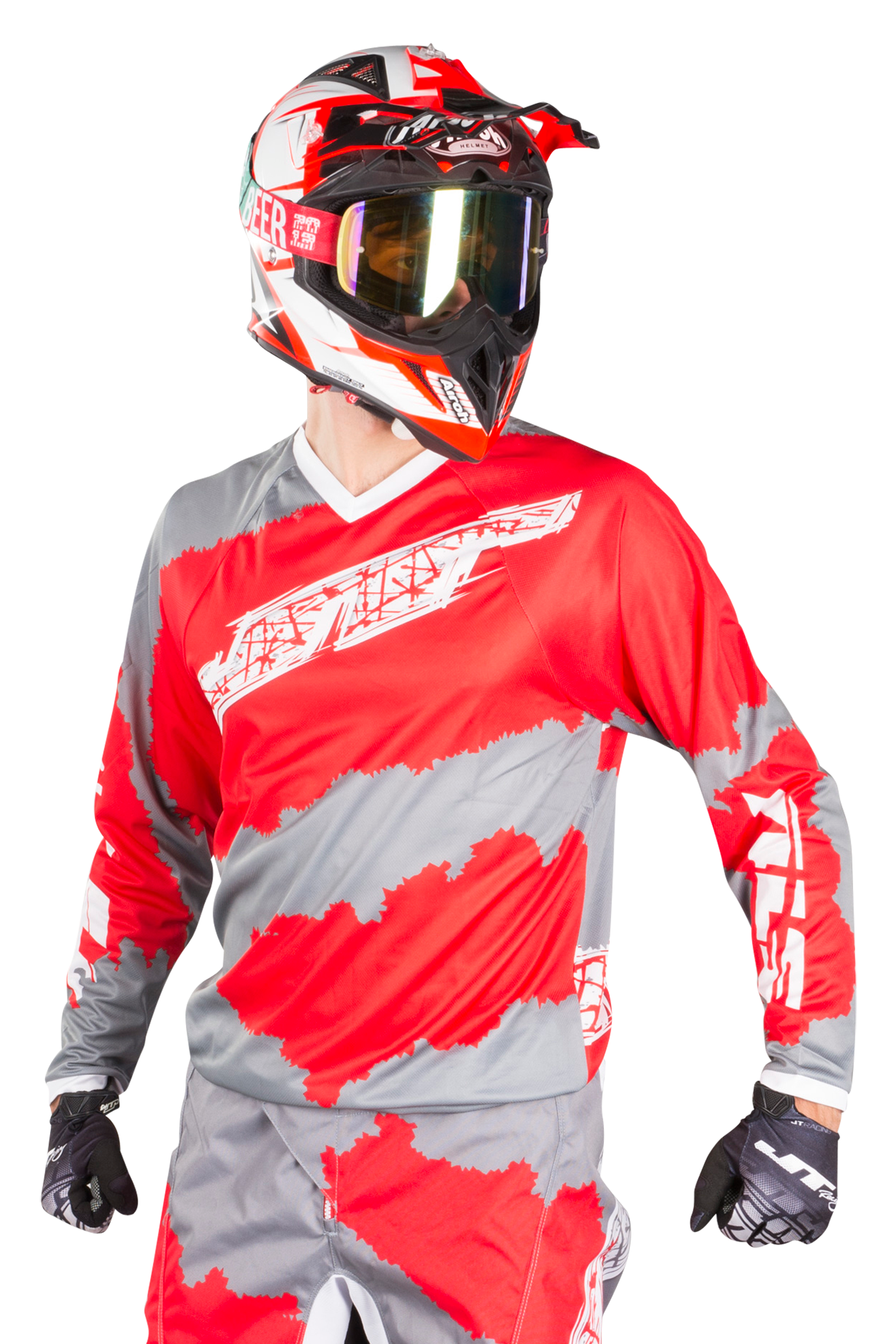 JT Racing Maglia Cross  C4-Ripper Rosso-Grigio-Bianco