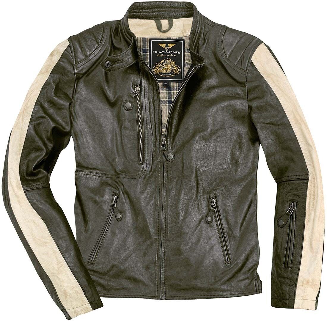 Black-Cafe London Vintage Giacca in pelle motociclistica Verde 56