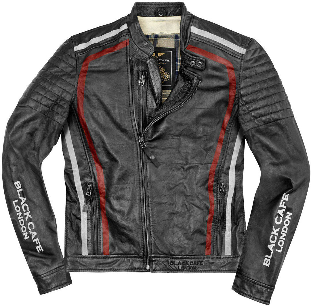 Black-Cafe London Seoul Giacca in pelle motociclistica Nero Bianco Rosso 56